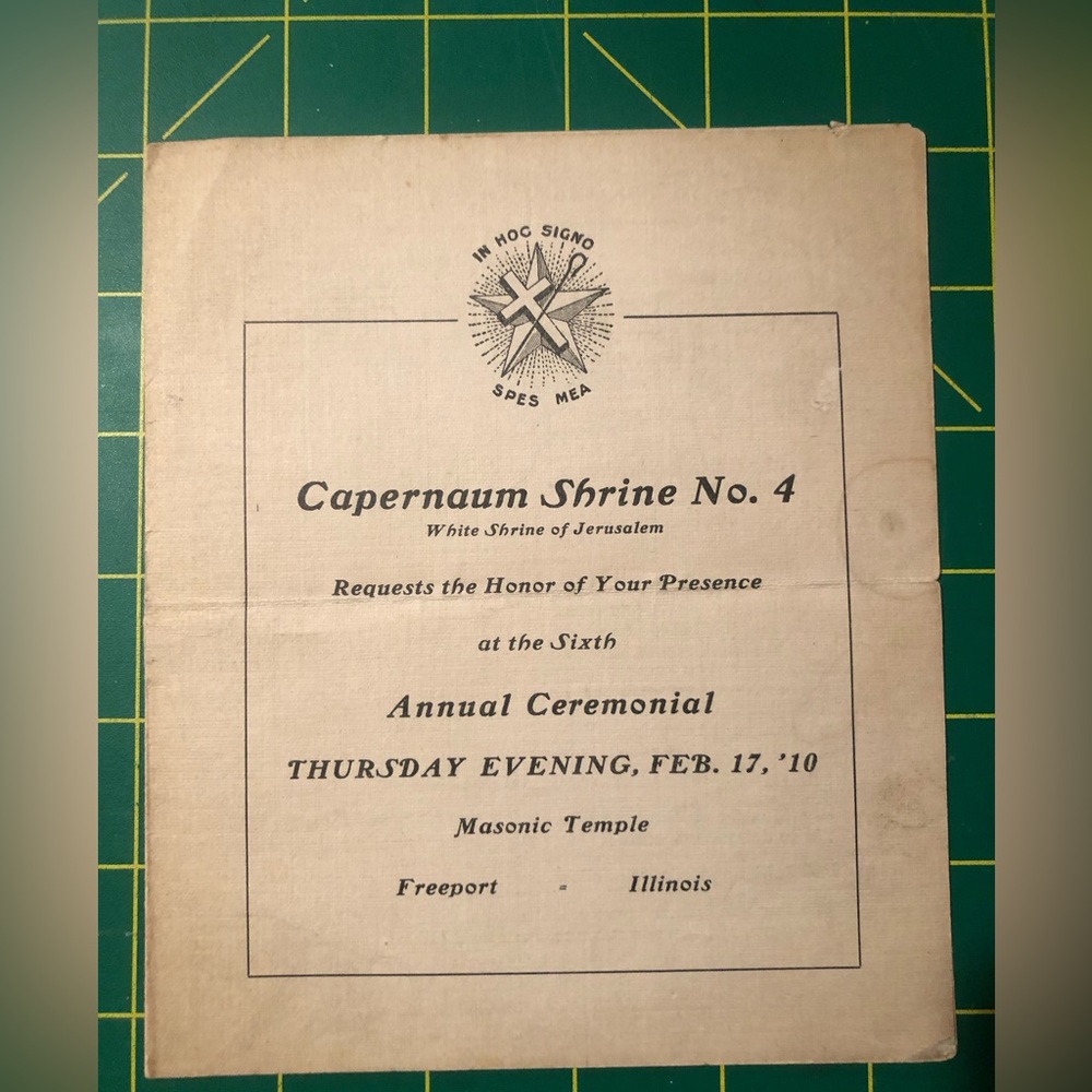 8861 February 1910 Capernum Shrine White Shrine of Jerusalem Invitation
